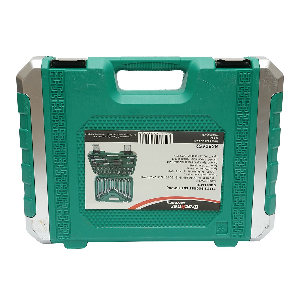 Trusa chei tubulare 1/2 8-32 mm + chei fixe combinate 8-19 mm, clichet eliberare rapida, extensie 10, articulatie universala, prize bujie 16/21, adaptor 1/2Mx3/8F, 37 piese Breckner Germany